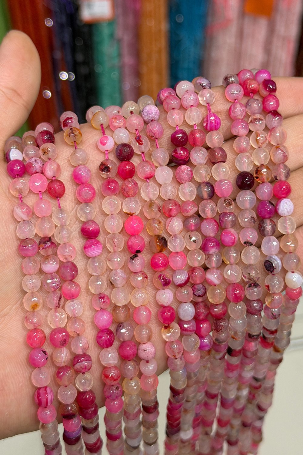Akik Taşı Faset Kesim Parlak Pembe 6mm Doğal Taş Dizi [AA]