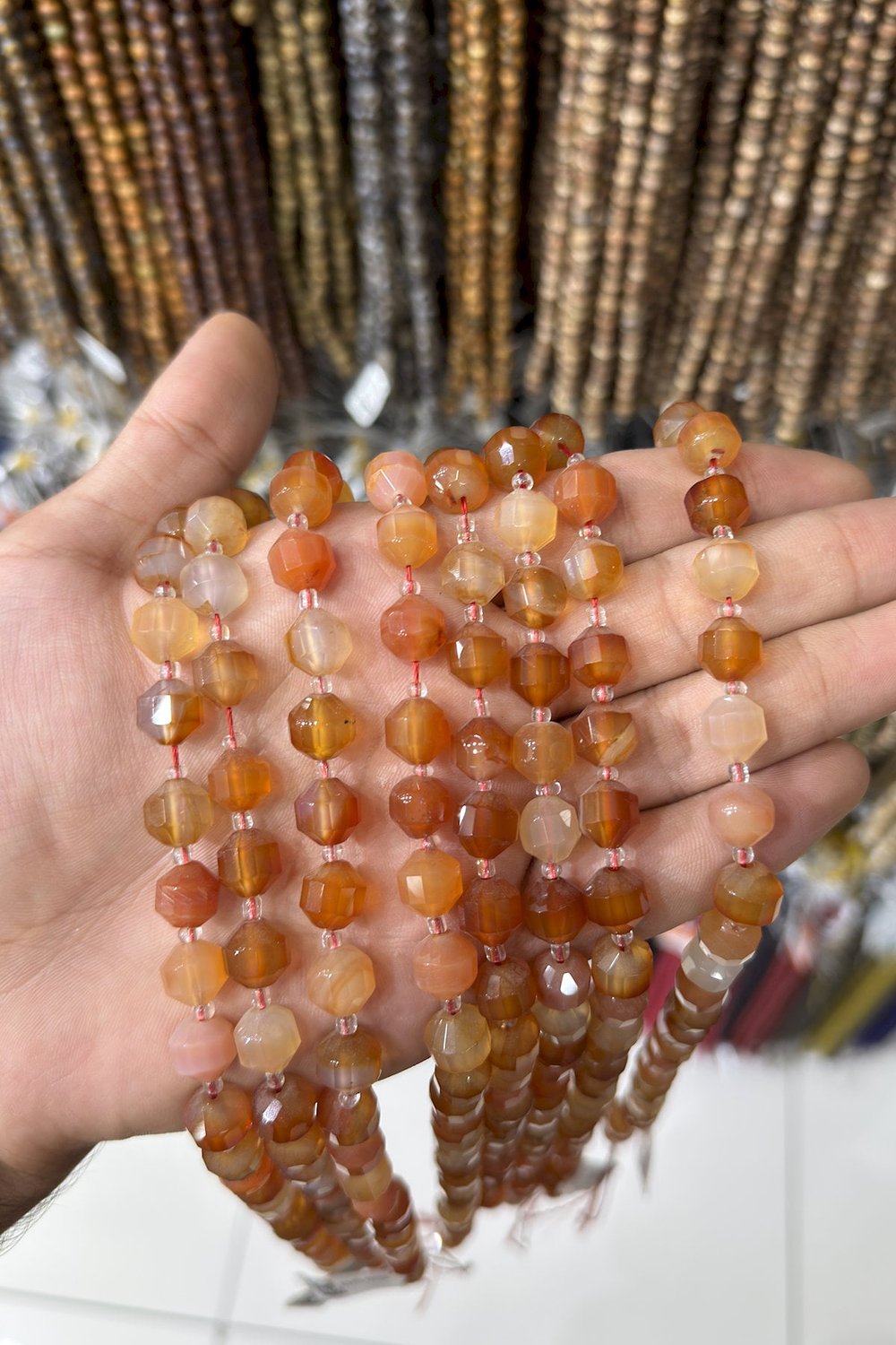 Akik Taşı Hegzagonal Kesim Parlak Turuncu 10mm Doğal Taş Dizi [AA]