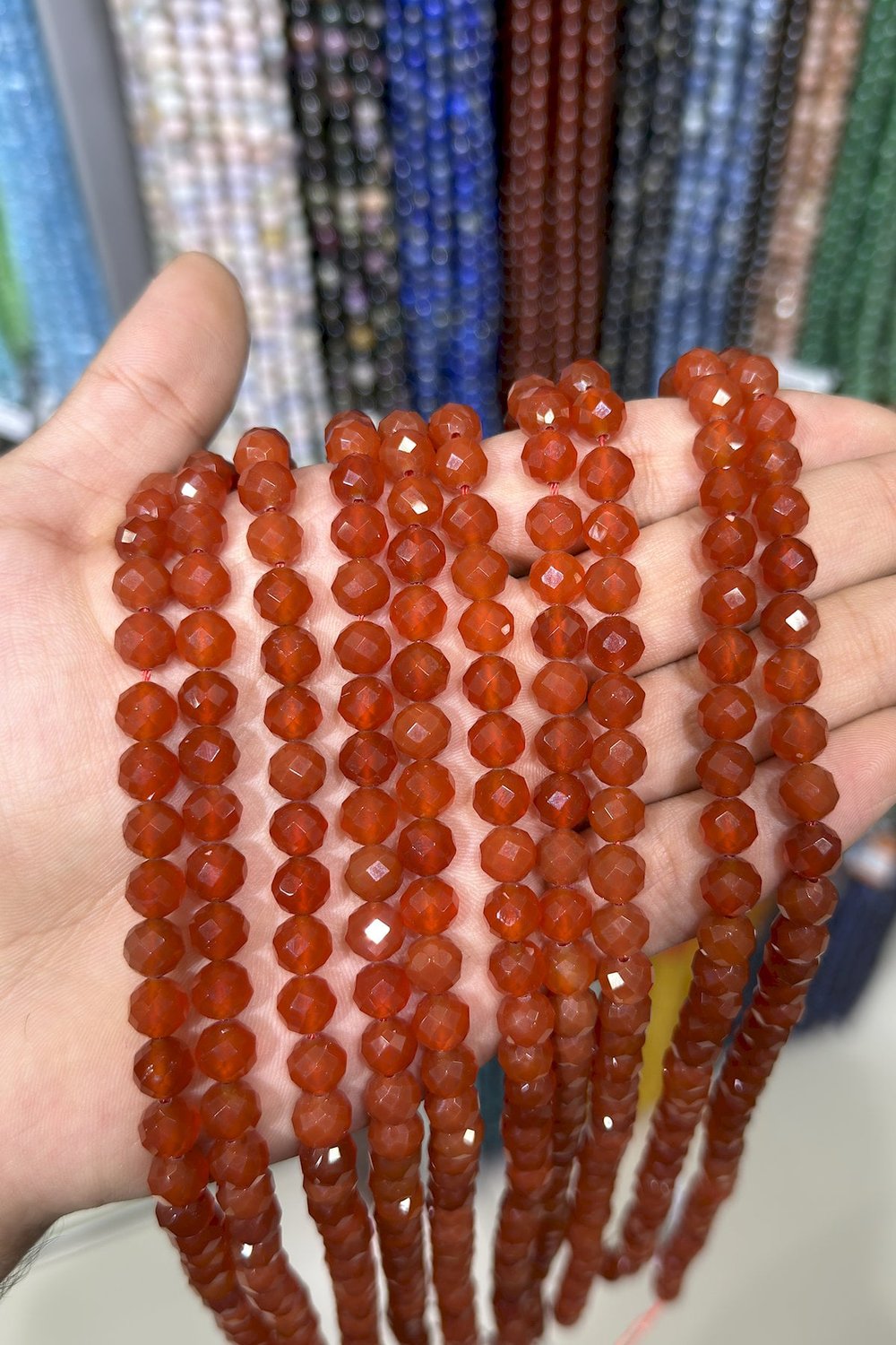 Akik Taşı Küre Faset Kesim Kırmızı 8mm Doğal Taş Dizi