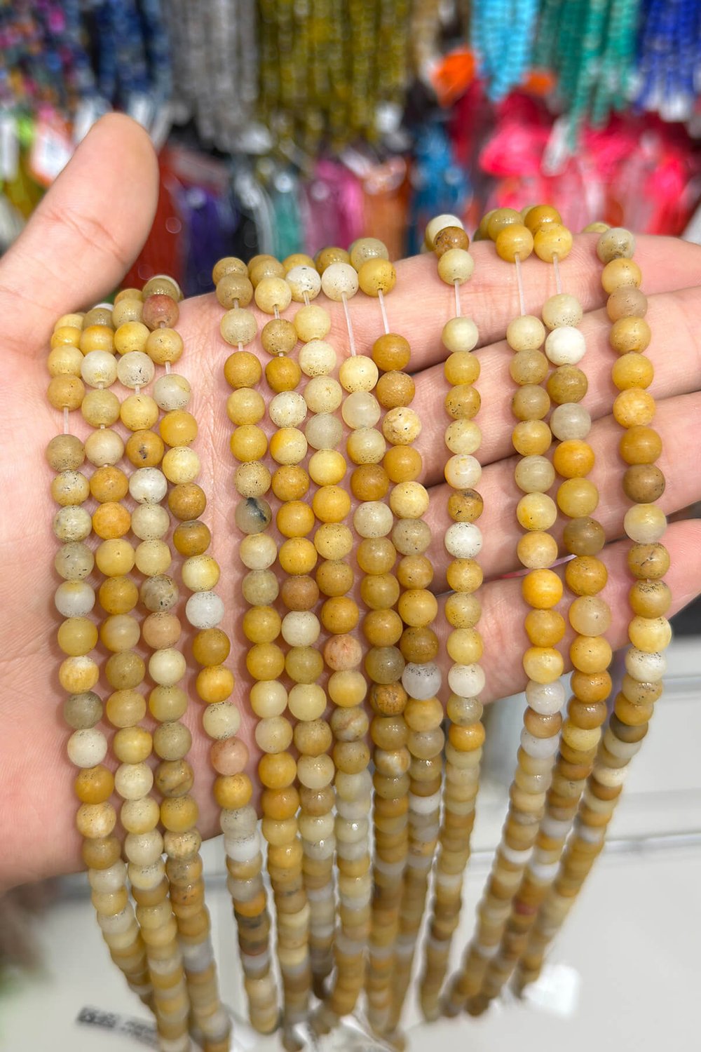 Akik Taşı Küre Kesim Mat Sarı 6mm Doğal Taş Dizi [AA]