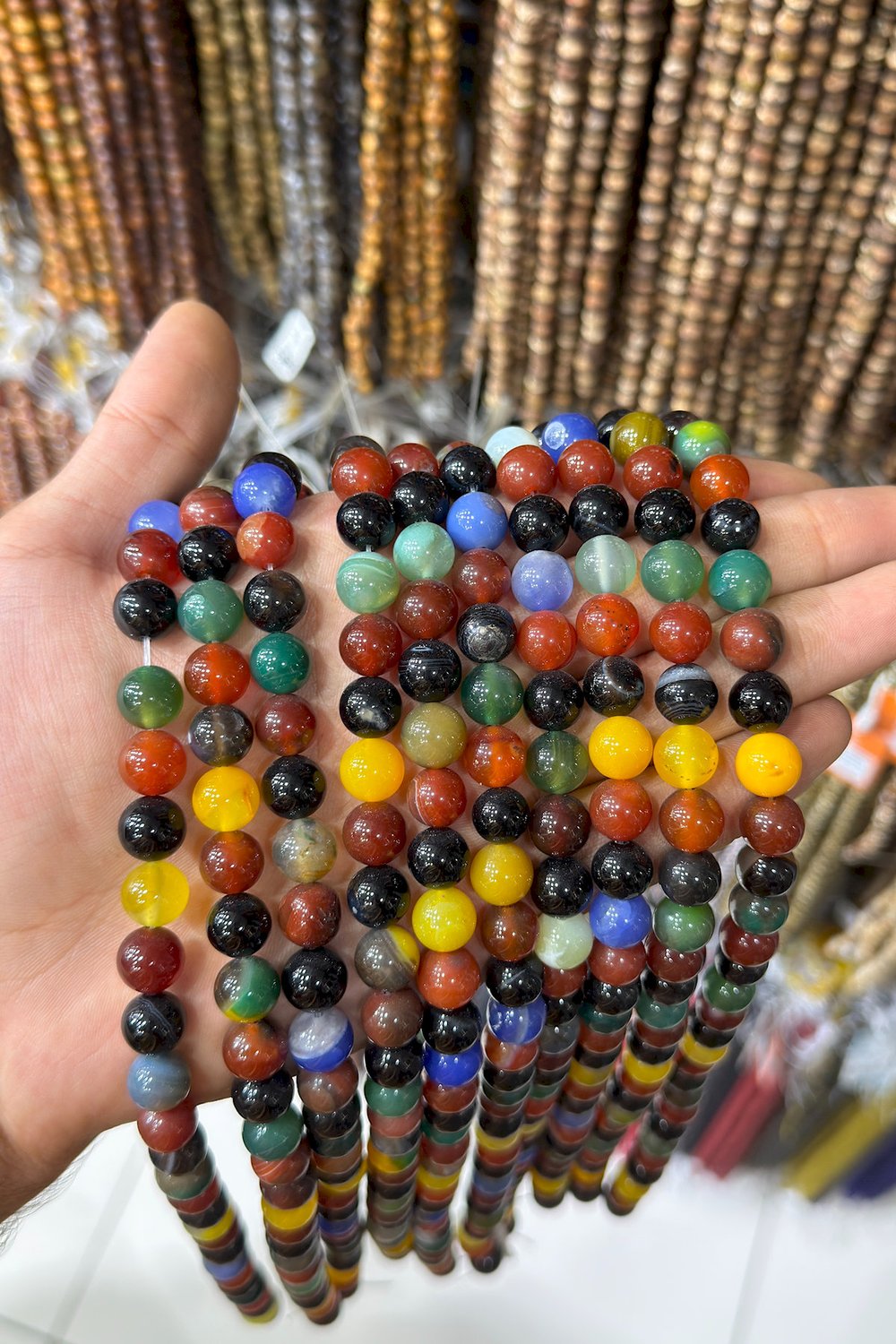 Akik Taşı Küre Kesim Parlak Karışık 10mm Doğal Taş Dizi