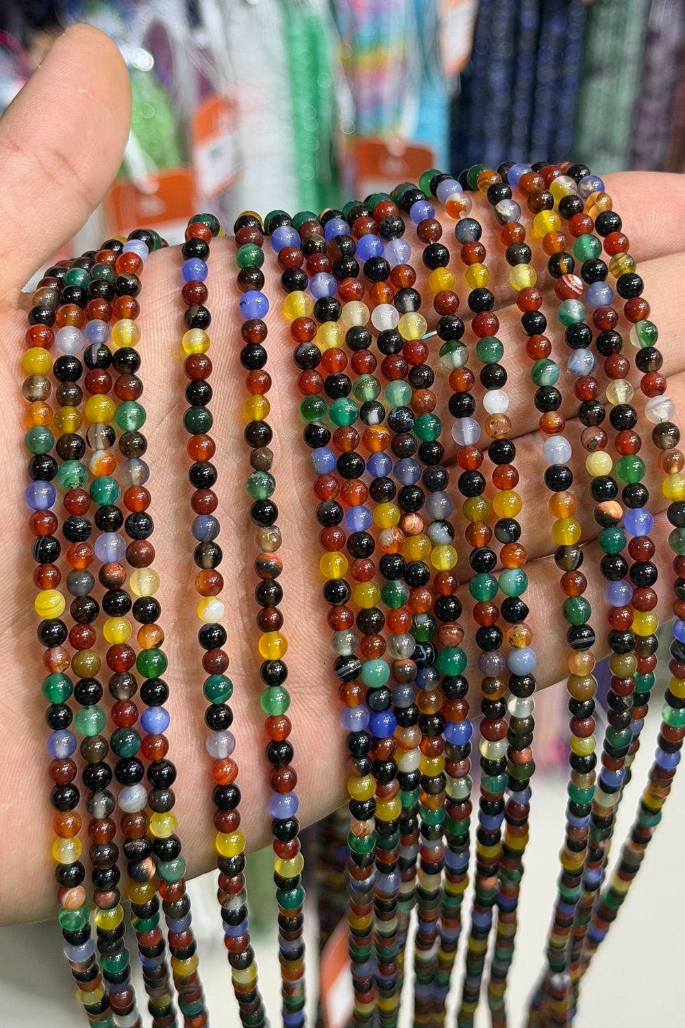 Akik Taşı Küre Kesim Parlak Karışık 4mm Doğal Taş Dizi