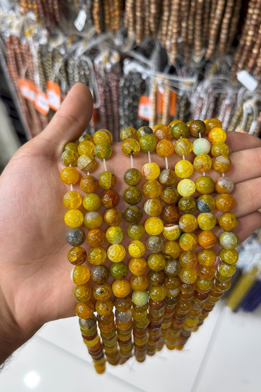 Akik Taşı Küre Kesim Parlak Koyu Sarı 10mm Doğal Taş Dizi [AA]
