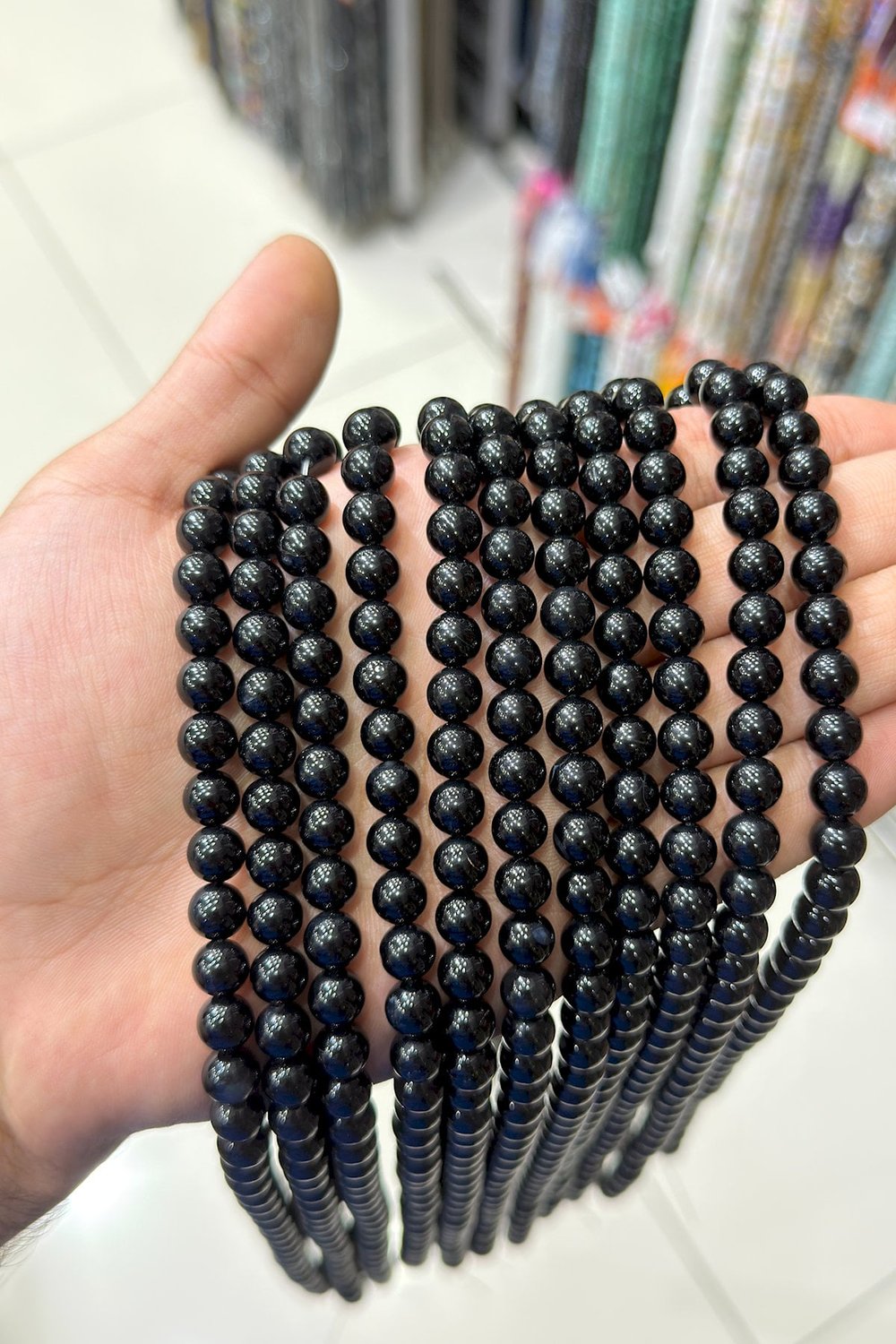 Akik Taşı Küre Kesim Siyah 8mm Doğal Taş Dizi