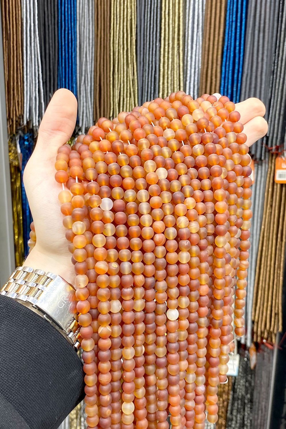 Agate Natural Stone Matte Dark Orange Globe Cut 8mm String Of Beads