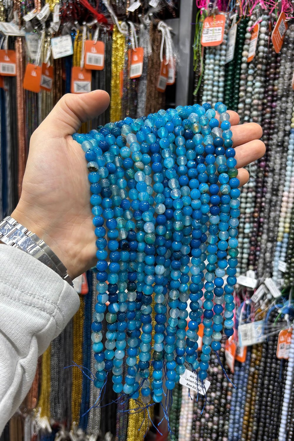 Akik Taşı Faset Kesim Parlak Lacivert 8mm Doğal Taş Dizi [AA]