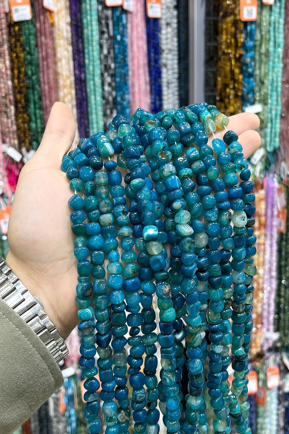 Akik Taşı Tımbıl Kesim Parlak Mavi 6x8mm Doğal Taş Dizi
