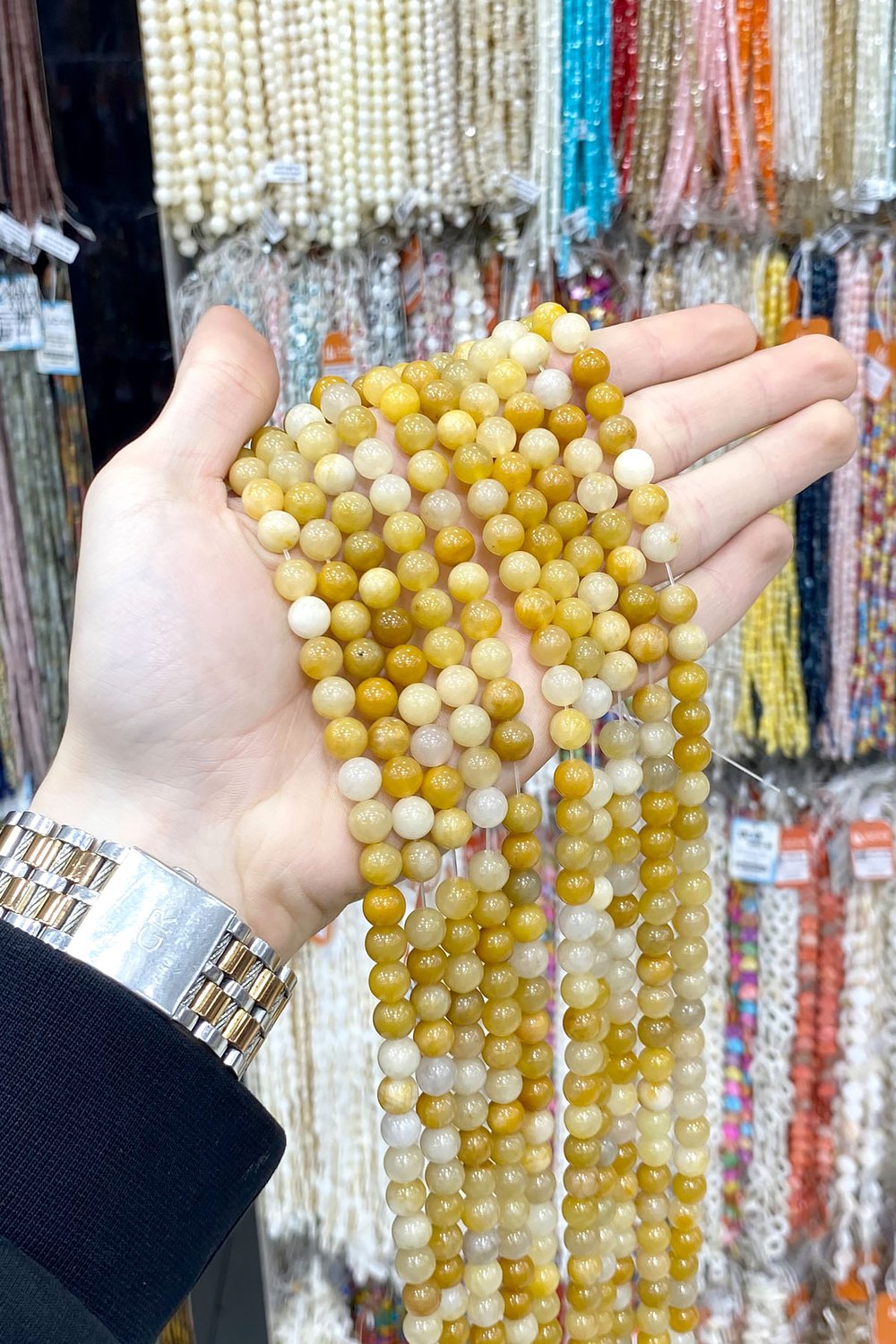 Akik Taşı Küre Kesim Parlak Sarı 8mm Doğal Taş Dizi [AA]