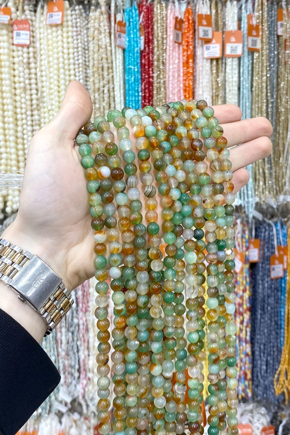 Agate Natural Stone Shiny Green Globe Cut 8mm String Of Beads
