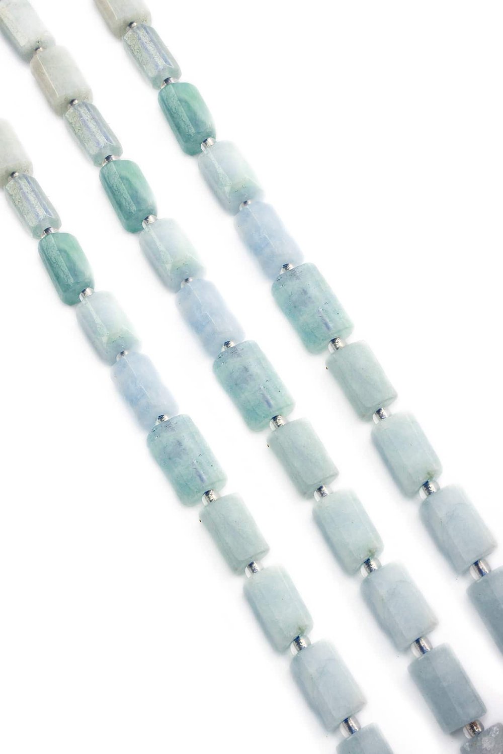 Aquamarine Natural Stone Cylinder Cut 7x12mm String Of Beads