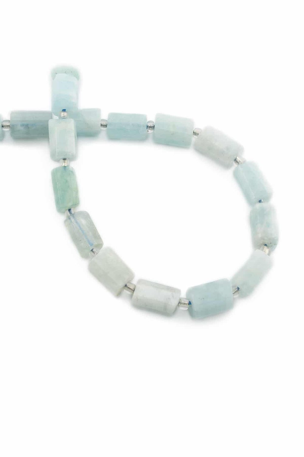 Aquamarine Natural Stone Cylinder Cut 7x12mm String Of Beads