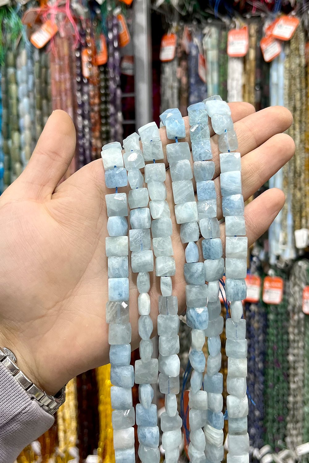 Aquamarine Stone Flat Square Special-Cut 10x5mm Bead Strand