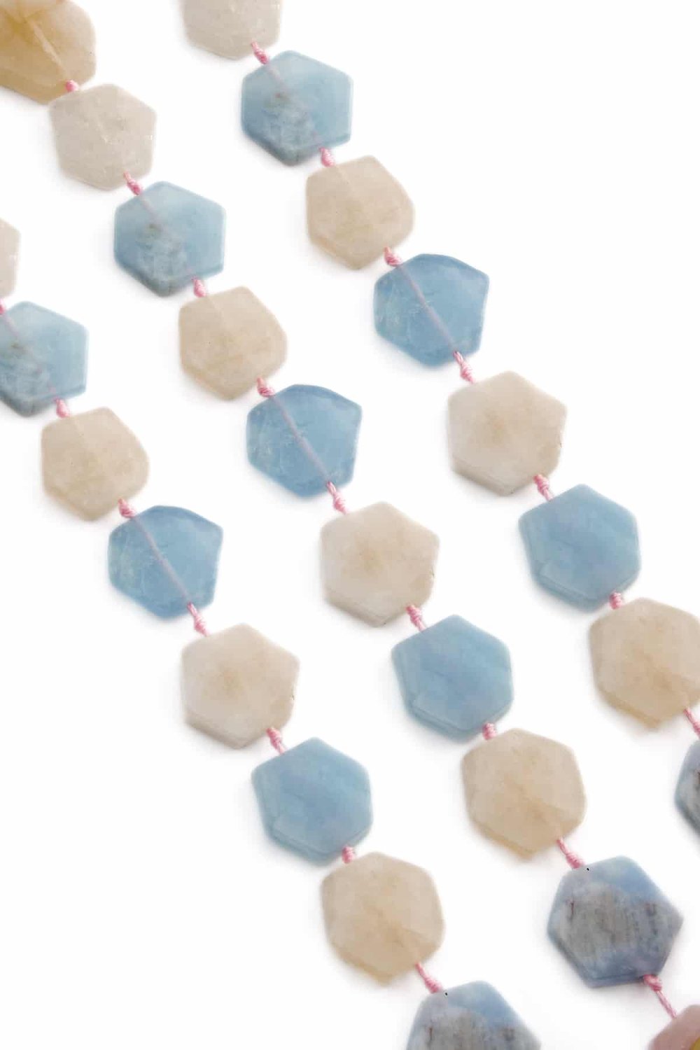Akuamarin Taşı Altıgen Kesim Pembe 17x5mm Doğal Taş Dizi