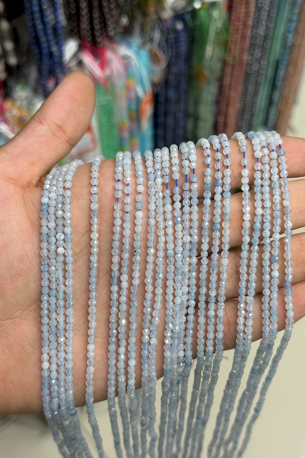 Akuamarin Doğal Taş Faset Küre Kesim 3mm Dizi