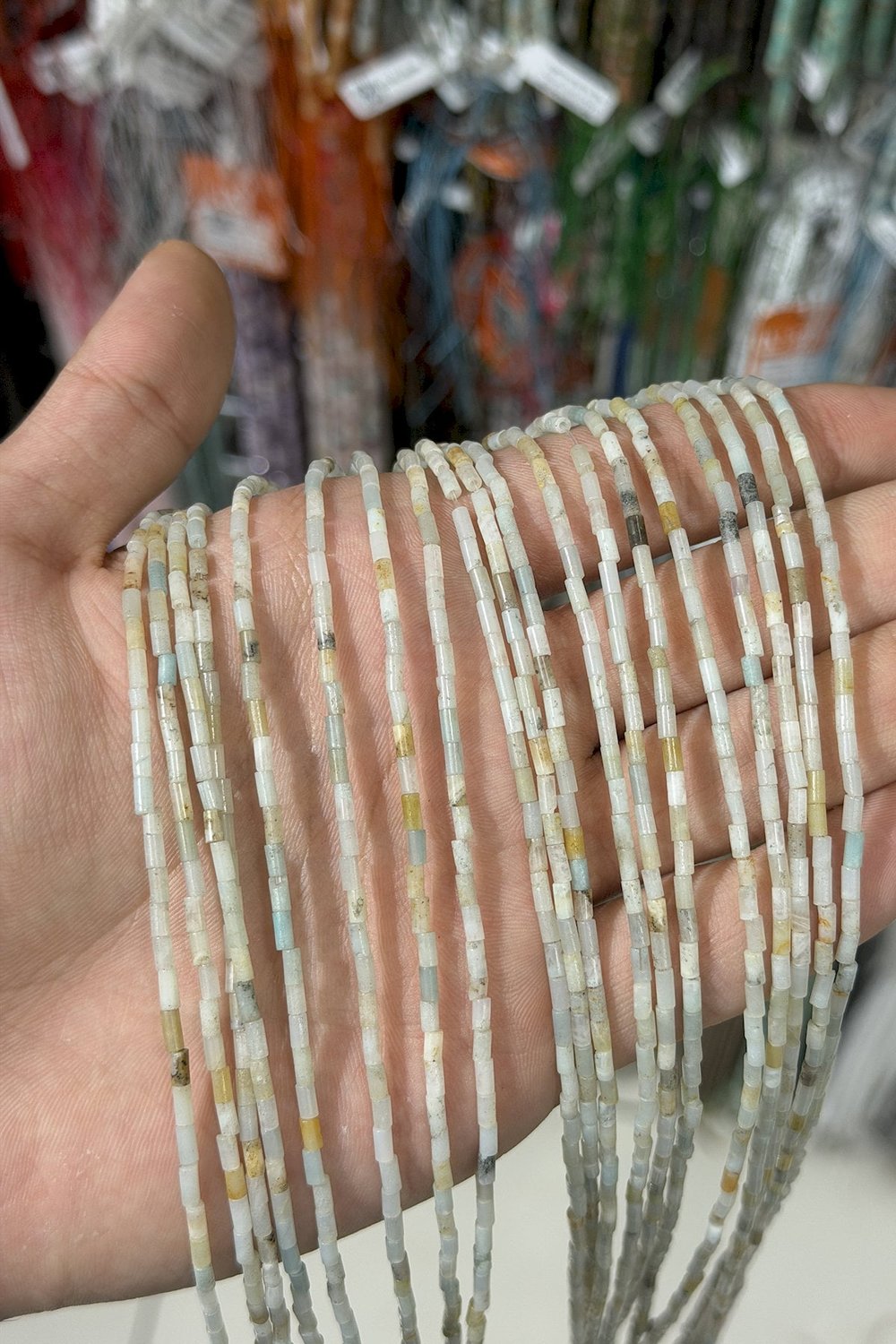 Amazonit Taşı Silindir Kesim Parlak 2x4mm Doğal Taş Dizi [AA]