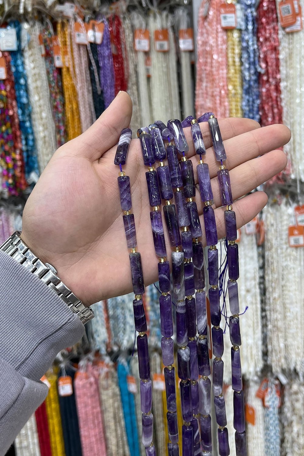Ametist Doğal Taş Köşeli Silindir Kesim 7x27mm Dizi