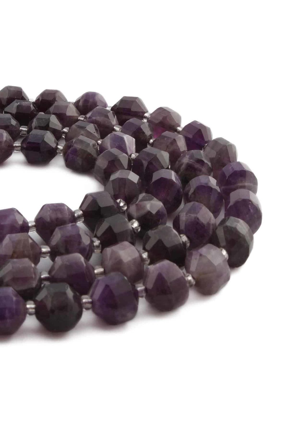 Amethyst Natural Stone Shiny Globe Hexagonal Cut 10mm String Of Beads