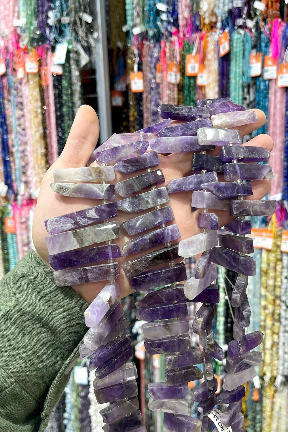 Amethyst Natural Stone Rectangular Cut 10x40mm String Of Beads