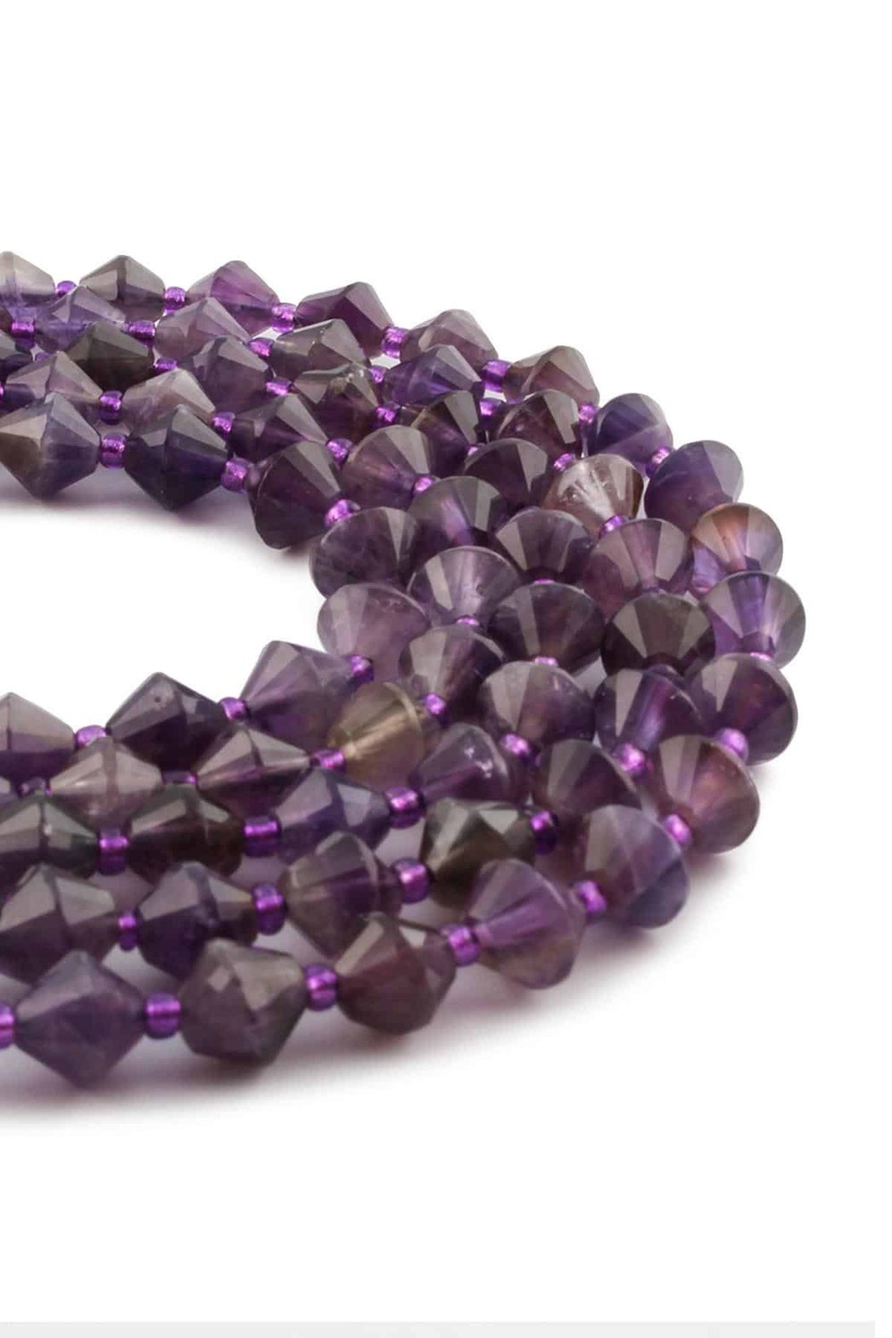 Amethyst Natural Stone Pyramid Cut 8mm String Of Beads