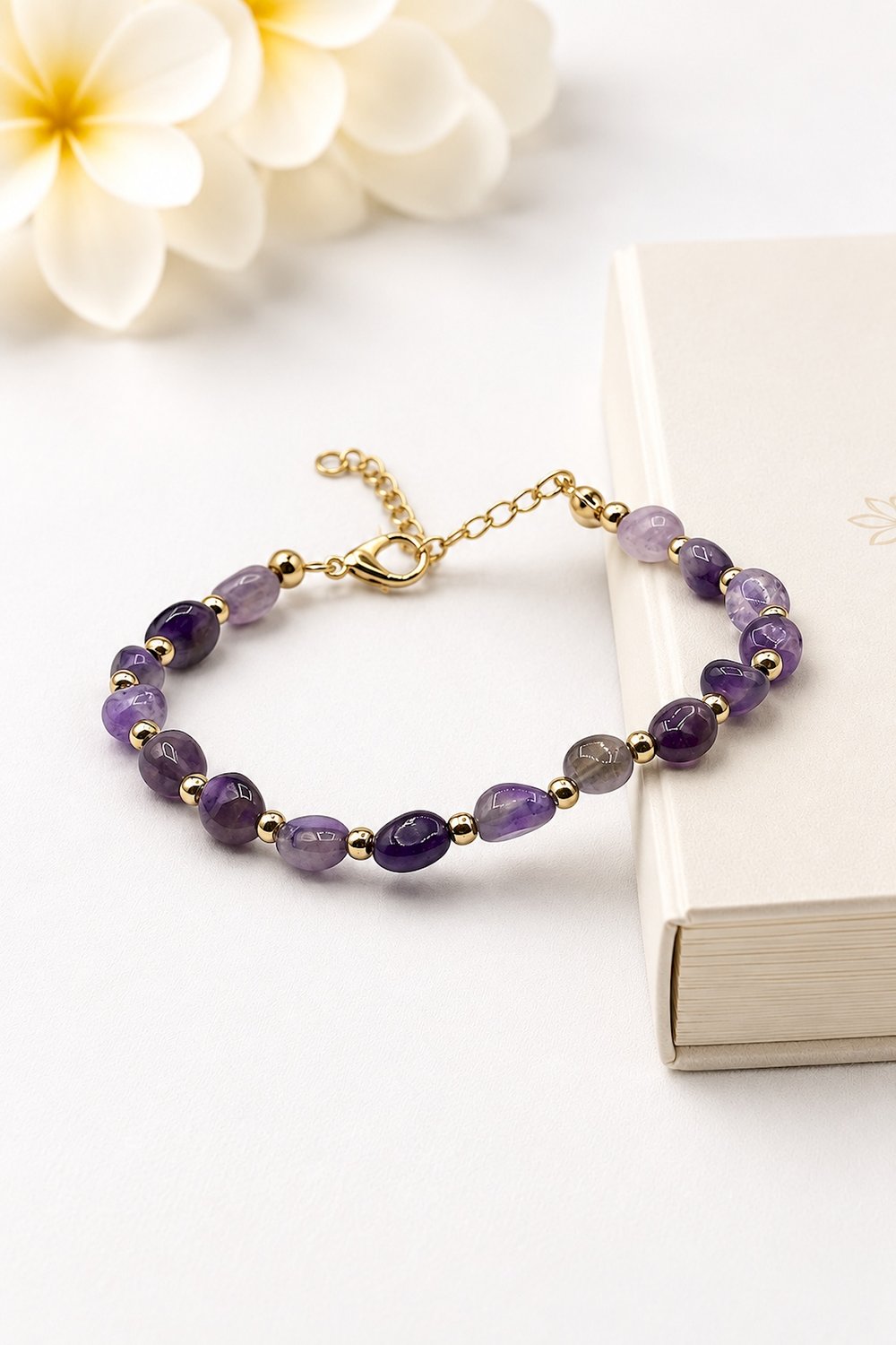 Amethyst Stone Tumbled Nugget Cut Chain Bracelet