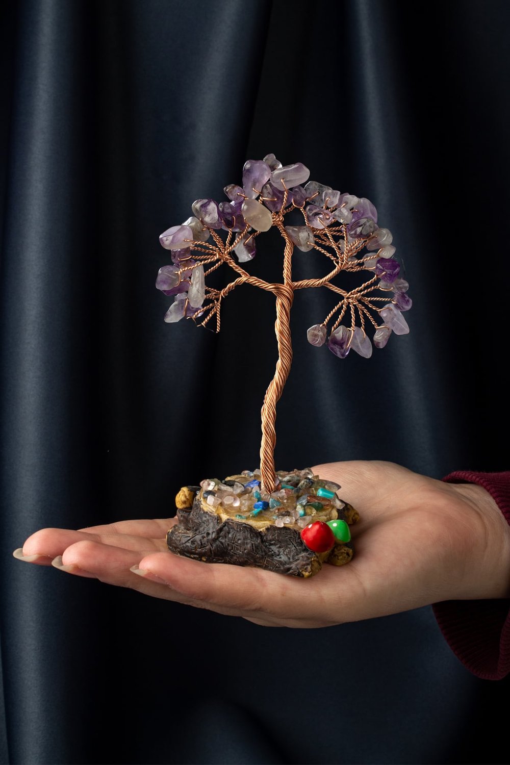 Ametist Taşı El Yapımı 7x11cm Doğal Taş Dekoratif Hayat Ağacı