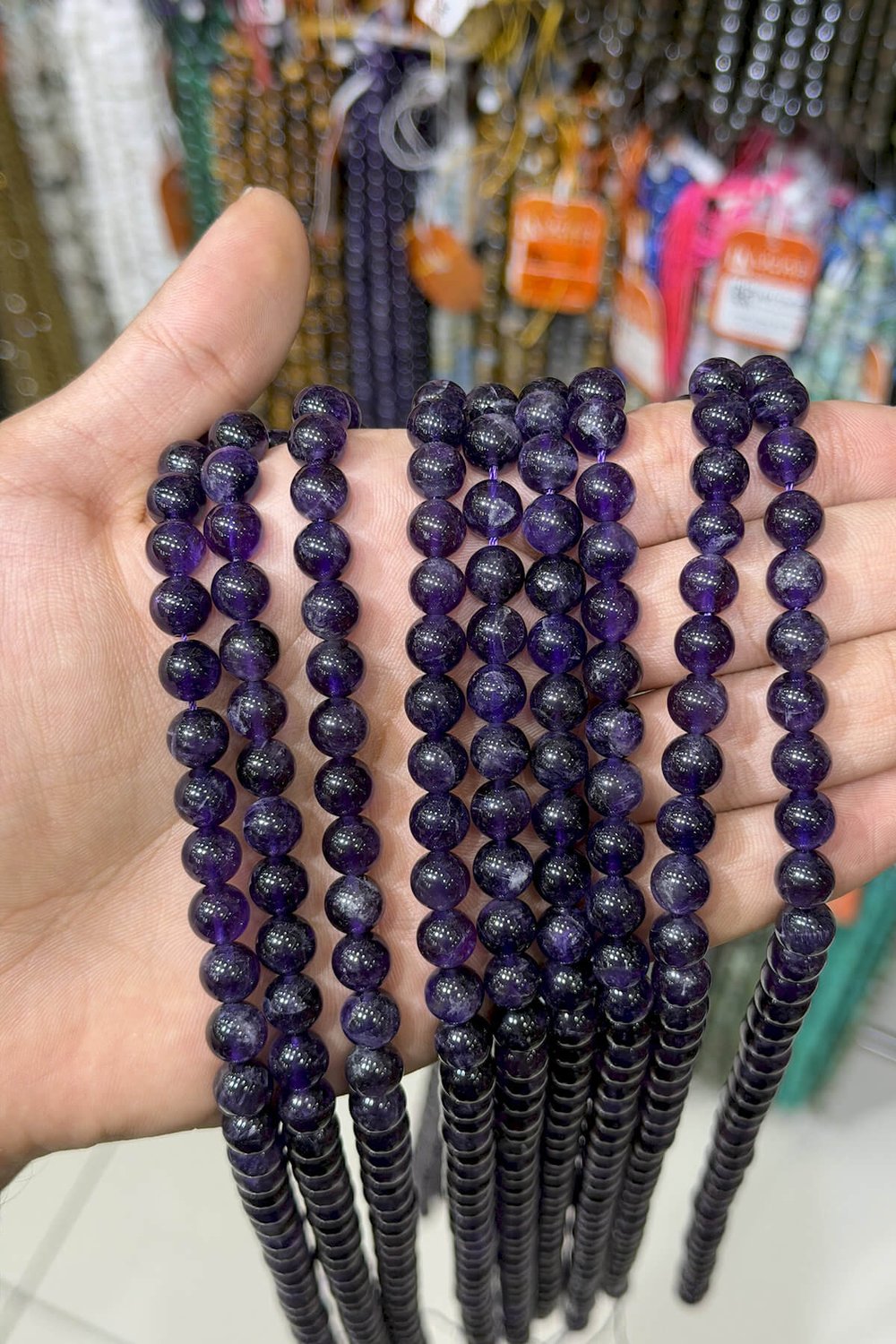 Ametist Taşı Küre Kesim Parlak 8mm Doğal Taş Dizi [AB+]