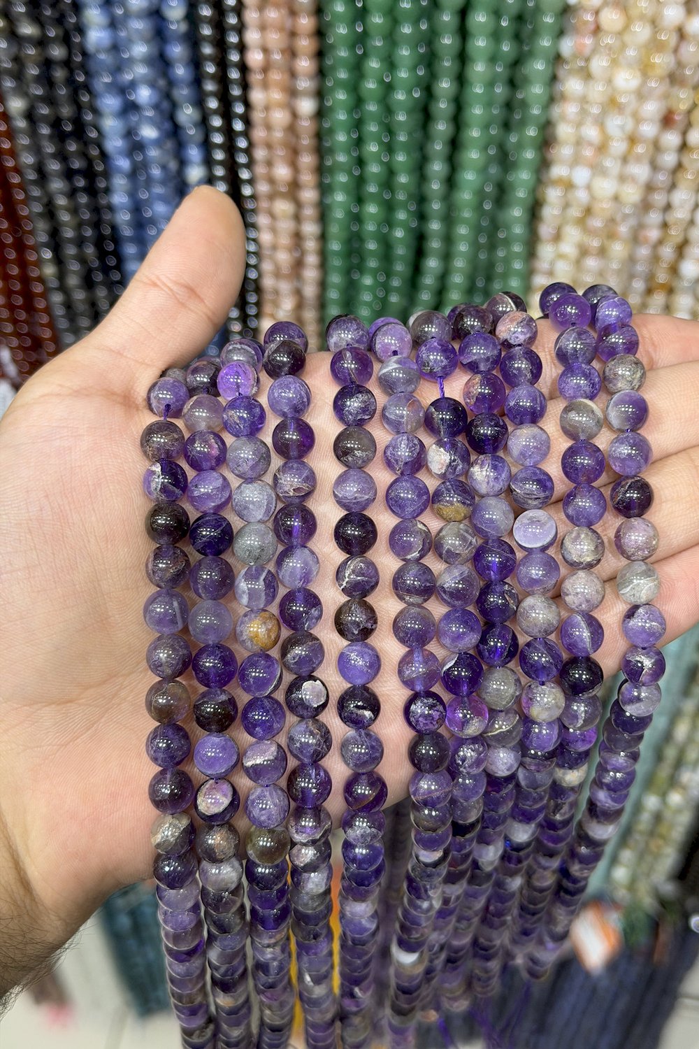 Ametist Taşı Küre Kesim Parlak 8mm Doğal Taş Dizi [B]