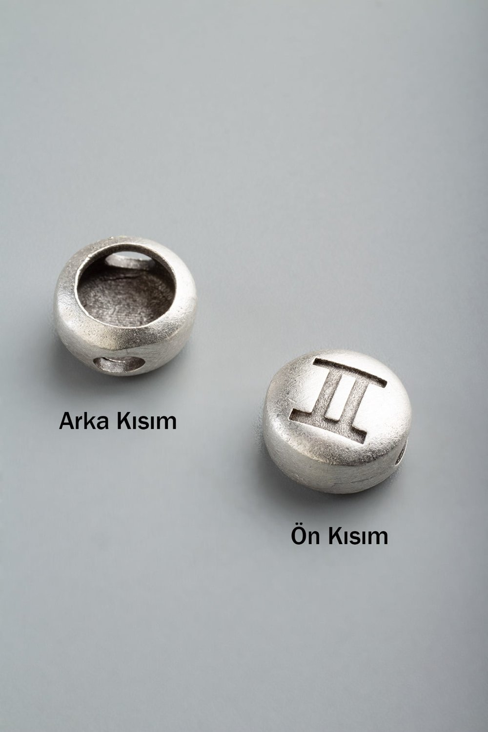 Antik Gümüş Yuvarlak İkizler Burç Tek Delik 11x5mm Takı Aparatı - 5 Adet