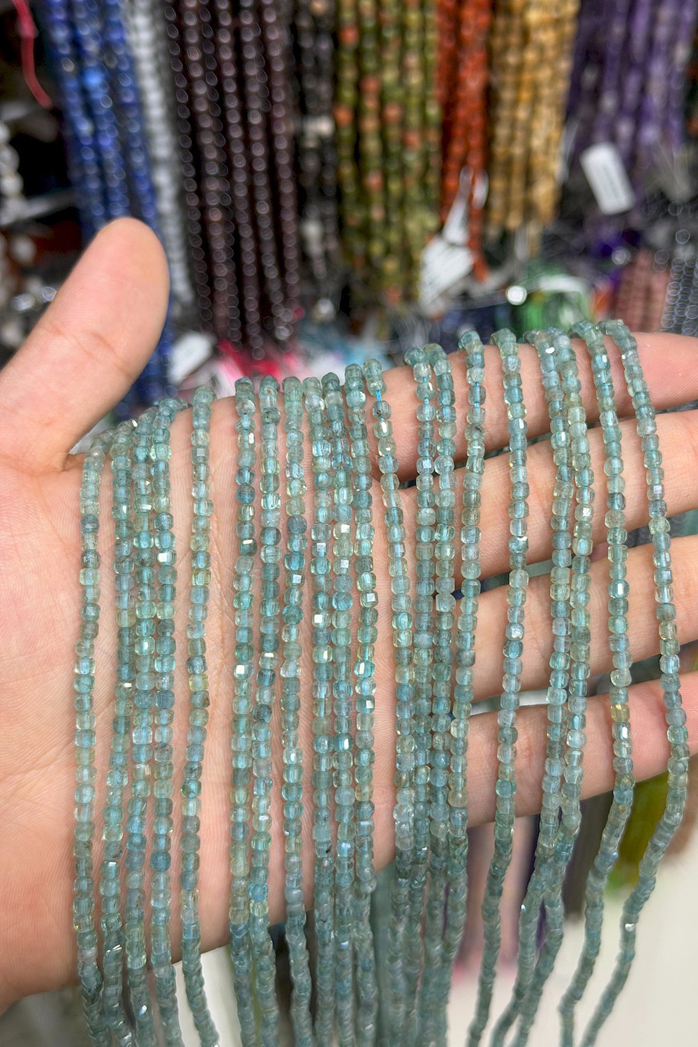 Apatite Stone Faceted Cube-Cut 3x5mm Bead Strand
