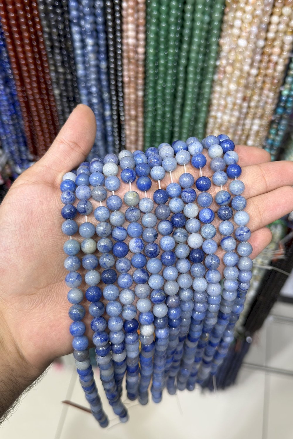 Aventurin Taşı Küre Kesim Parlak Mavi 8mm Doğal Taş Dizi