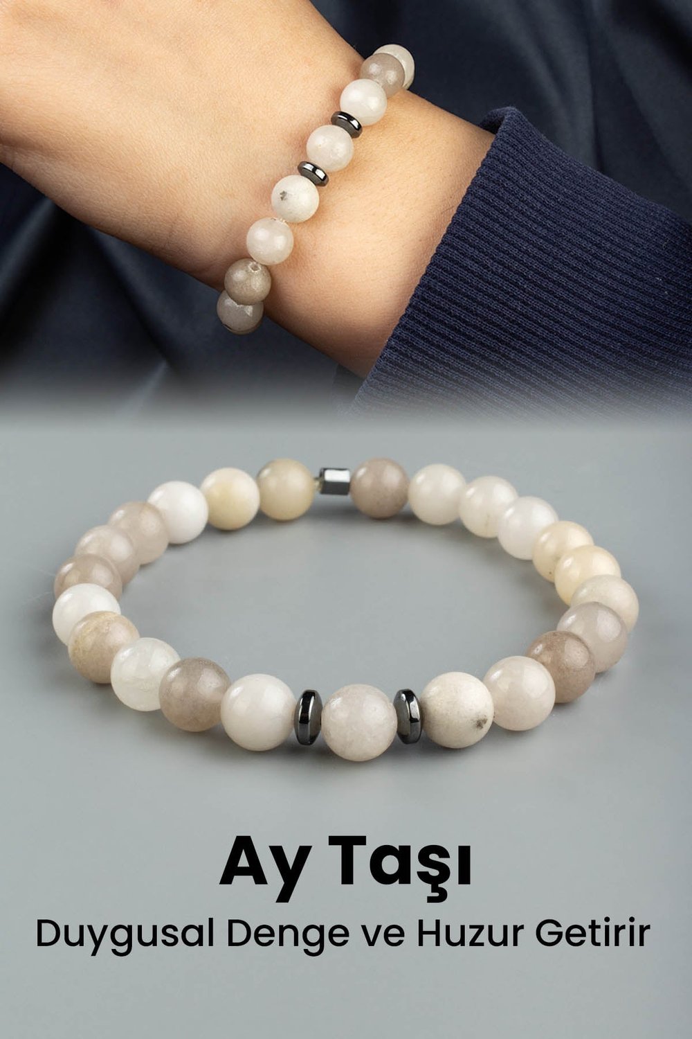 Ay Taşı Doğal Taş Küre Kesim 8mm Bileklik