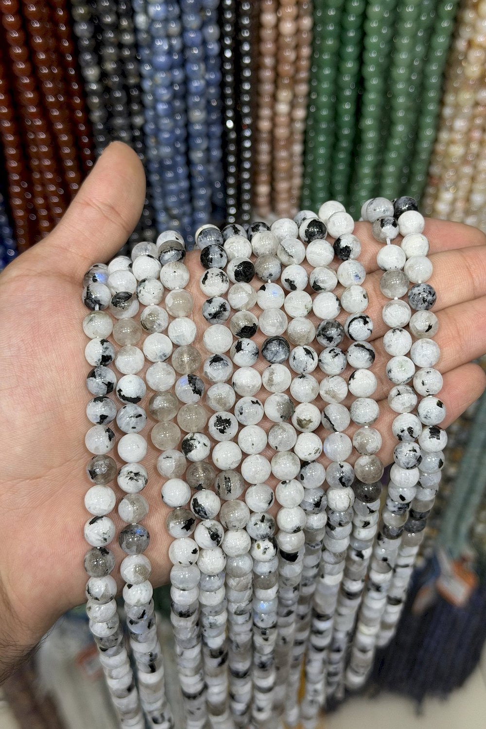 Ay Taşı Küre Kesim Parlak 8mm Doğal Taş Dizi [AB+]