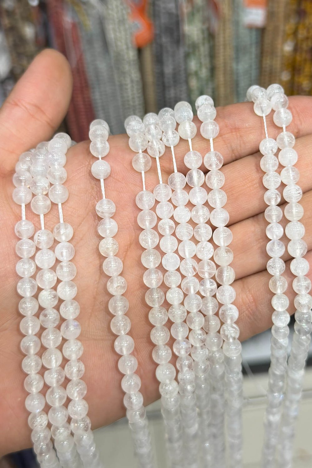 Ay Taşı Küre Kesim Parlak Beyaz 6mm Doğal Taş Dizi [AA]