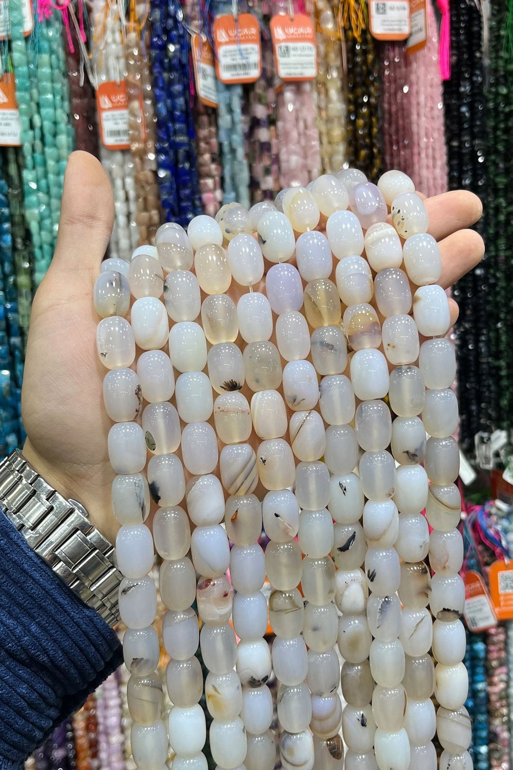 Beyaz Akik Doğal Taş Silindir Kesim 13x18mm Dizi
