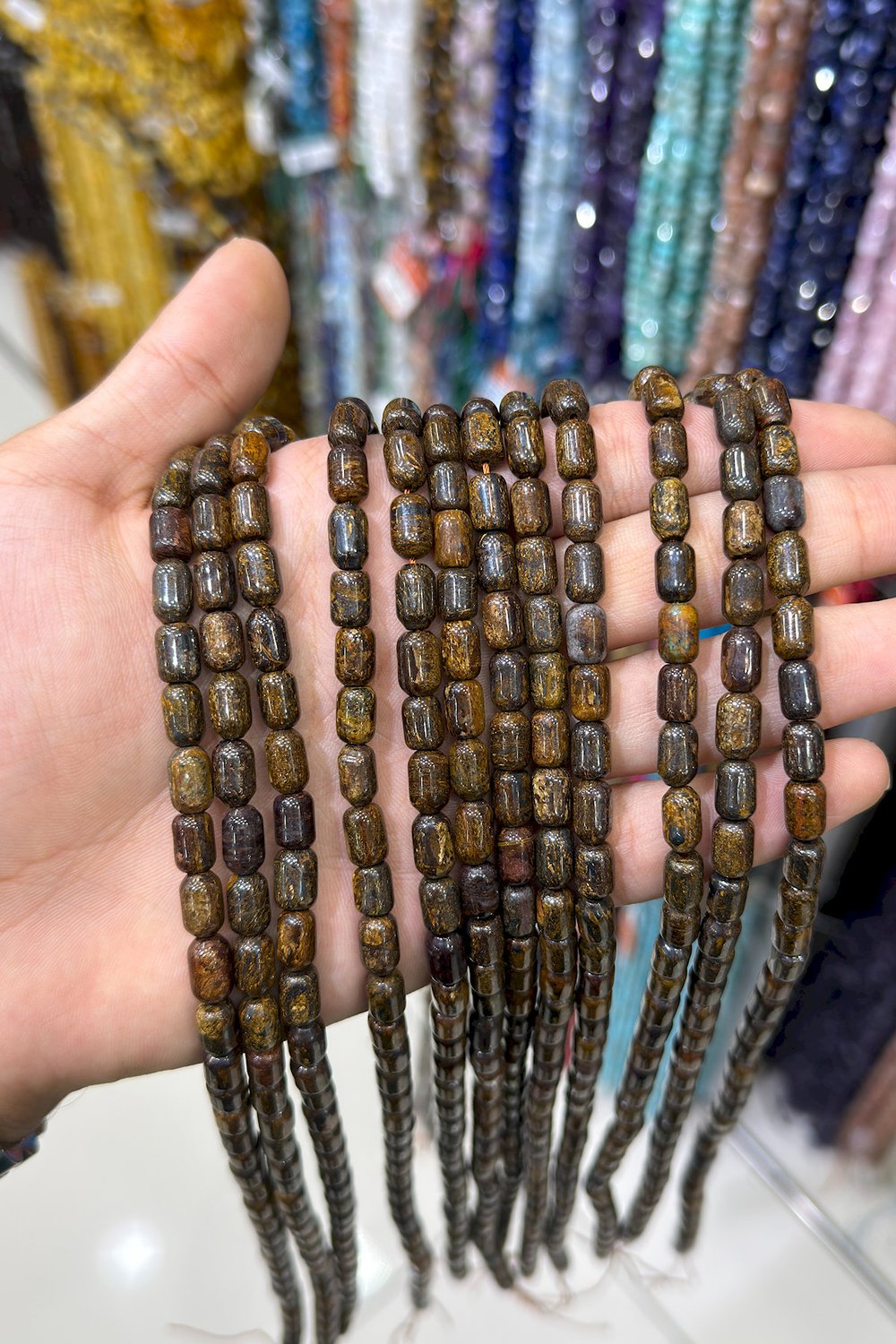 Bronzite Stone Shiny Brown 6x9mm Bead Strand [AA]