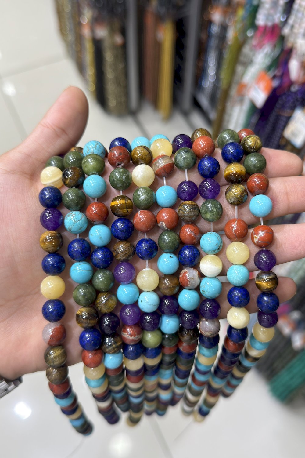 Çakra Taşı Küre Kesim Parlak Karışık 10mm Doğal Taş Dizi [Ab]