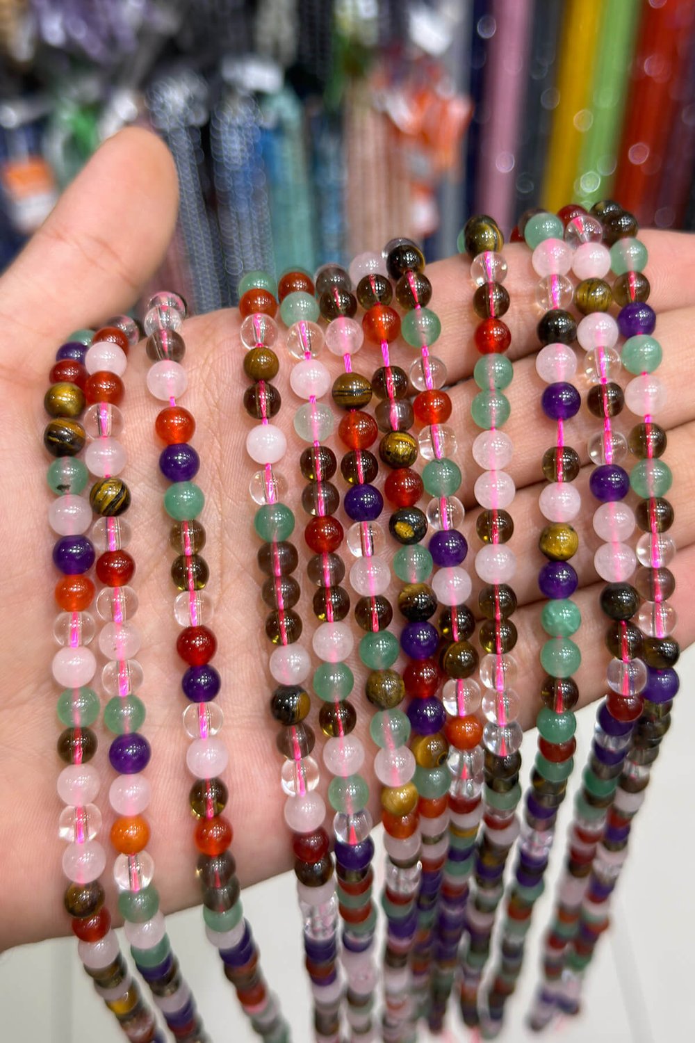 Çakra Taşı Küre Kesim Parlak Karışık 6mm Doğal Taş Dizi [AB+]