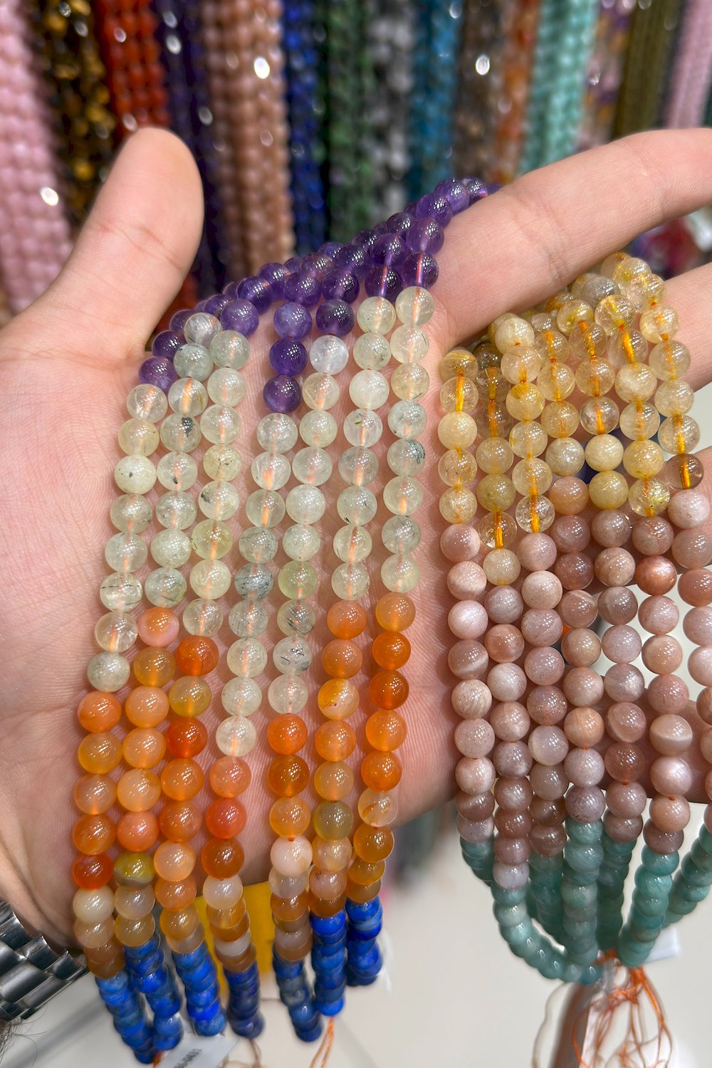 Çakra Taşı Küre Kesim Parlak Karışık 6mm Doğal Taş Dizi [AA]