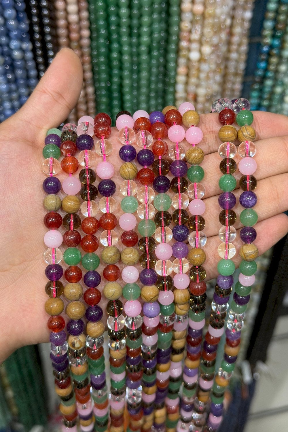 Çakra Taşı Küre Kesim Parlak Karışık 8mm Doğal Taş Dizi [AA]