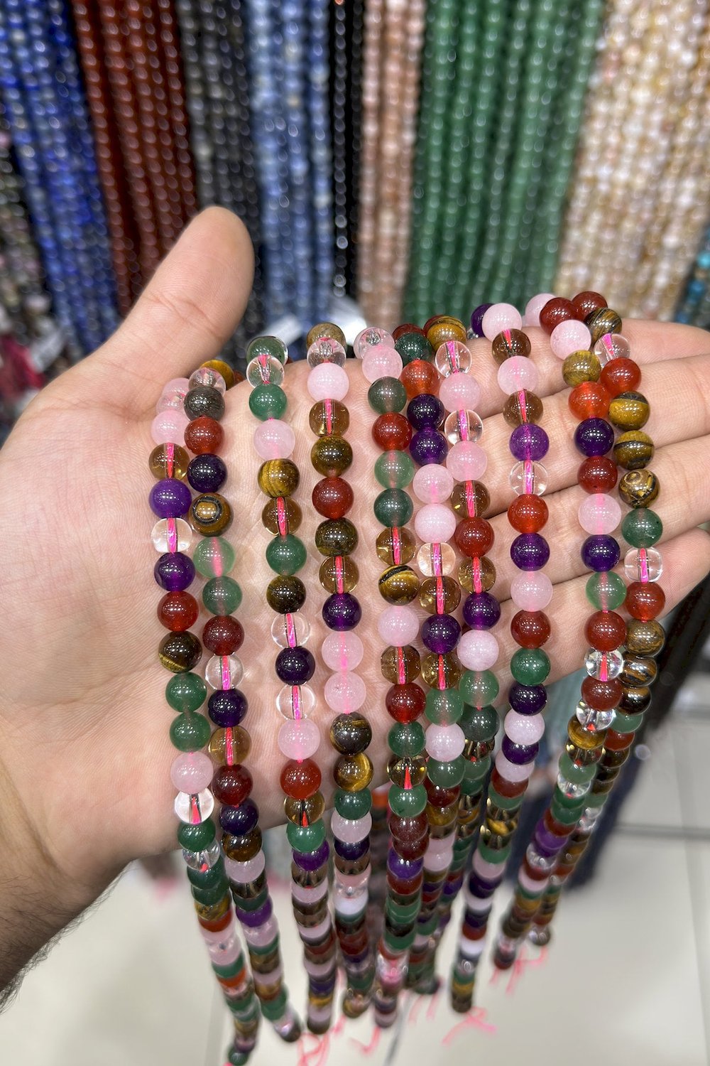 Çakra Taşı Küre Kesim Parlak Karışık 8mm Doğal Taş Dizi [AB+]
