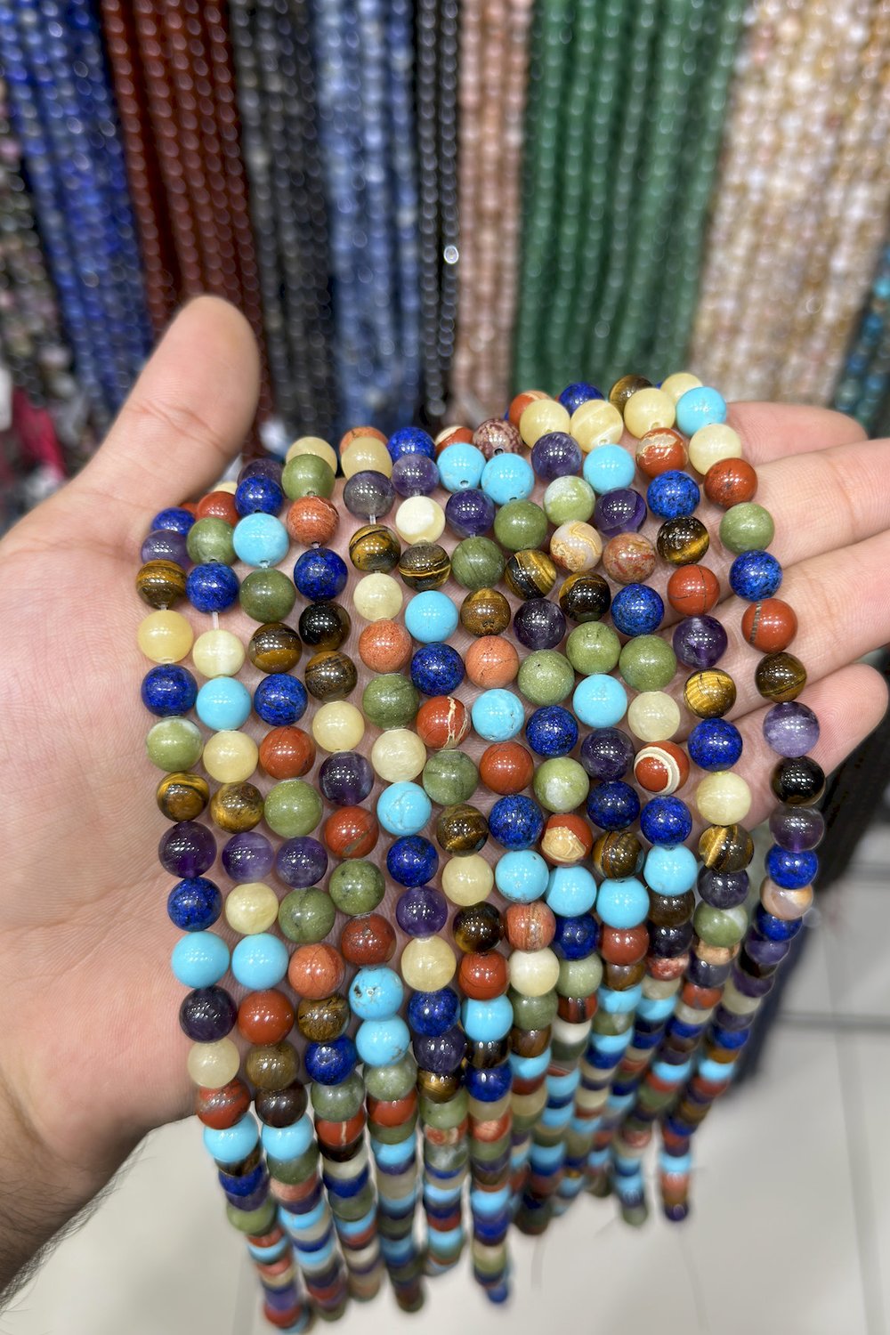 Çakra Taşı Küre Kesim Parlak Karışık 8mm Doğal Taş Dizi [AA]