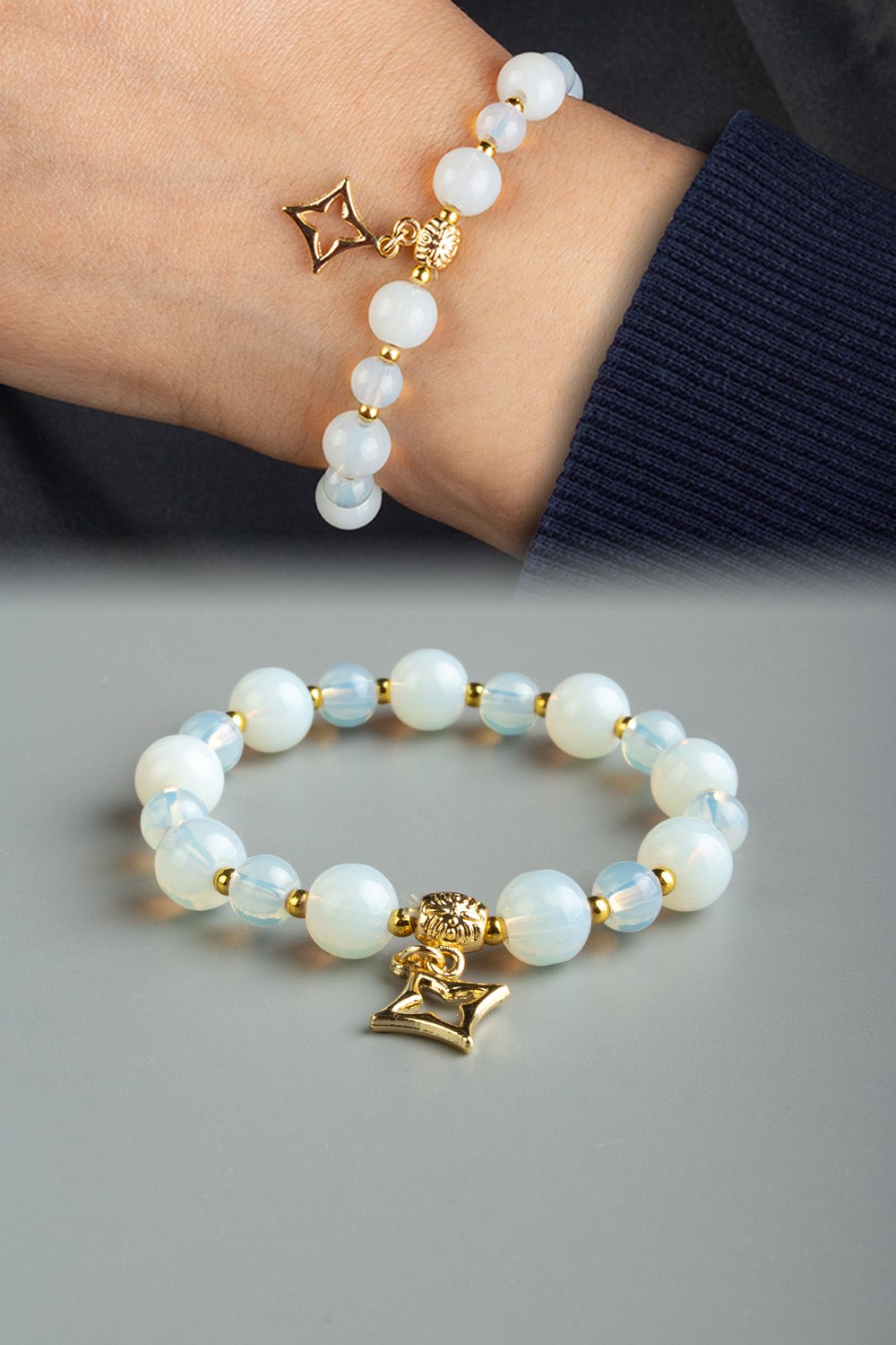 Cam Opal Küre Kesim Kutup Yıldızı Sallantılı 6 - 8mm Bileklik
