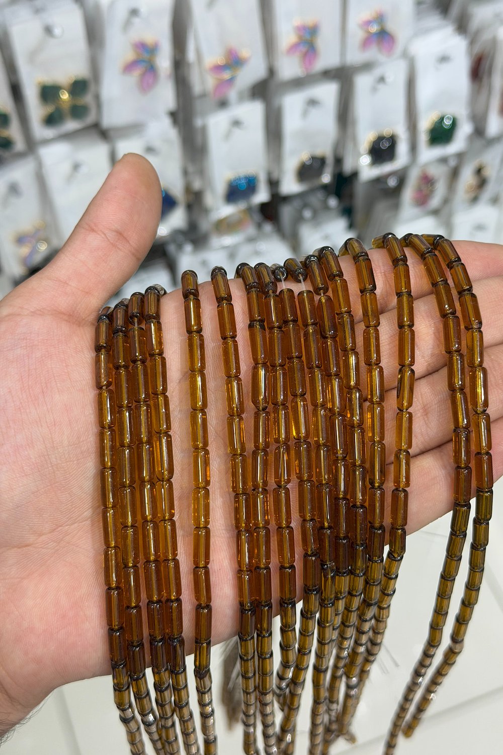 Cam Silindir Kesim Parlak Kahverengi 5x10mm Dizi
