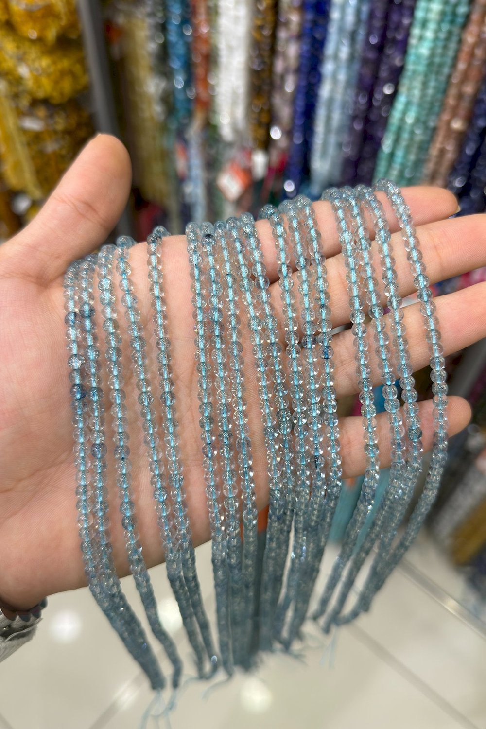 Cam Topaz Taşı Küre Kesim Parlak Mavi 4mm Dizi