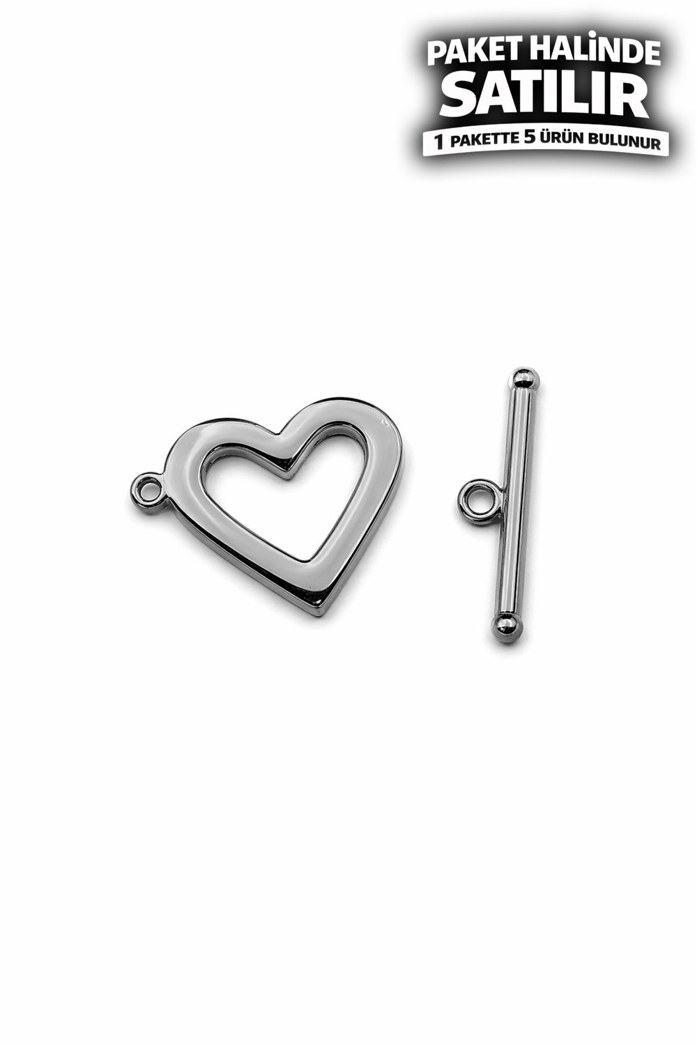 Çelik Aparat Gümüş Kalp Desenli T Kapama Kilit Sistemi 5 Adet