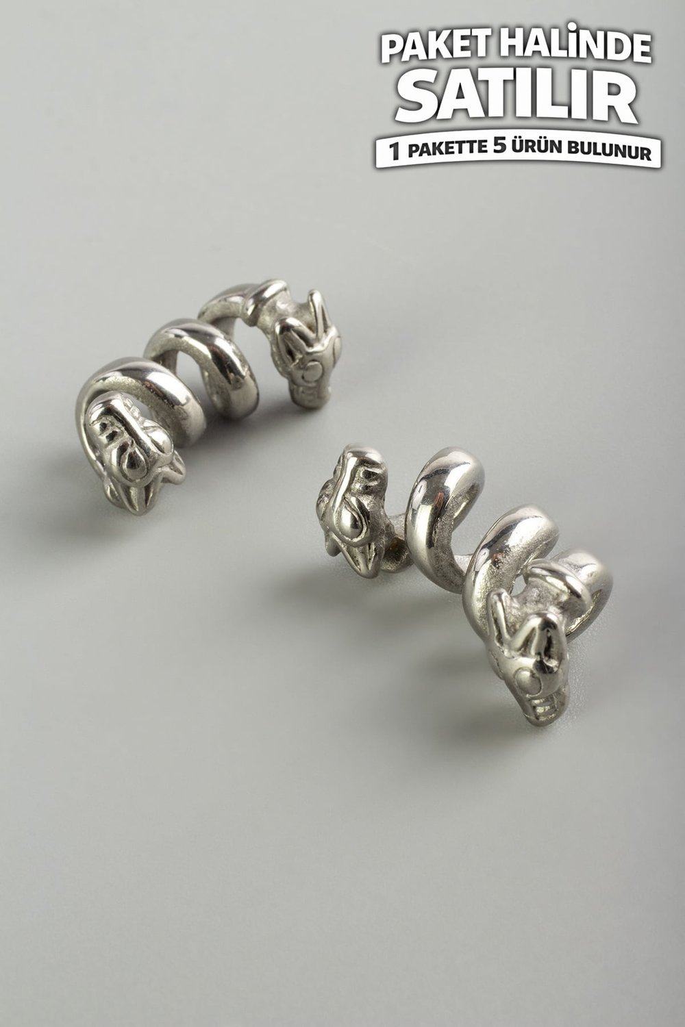 Çelik Ara Aparat Gümüş Yılan Figürlü Kesim 21x10mm 5 PCS