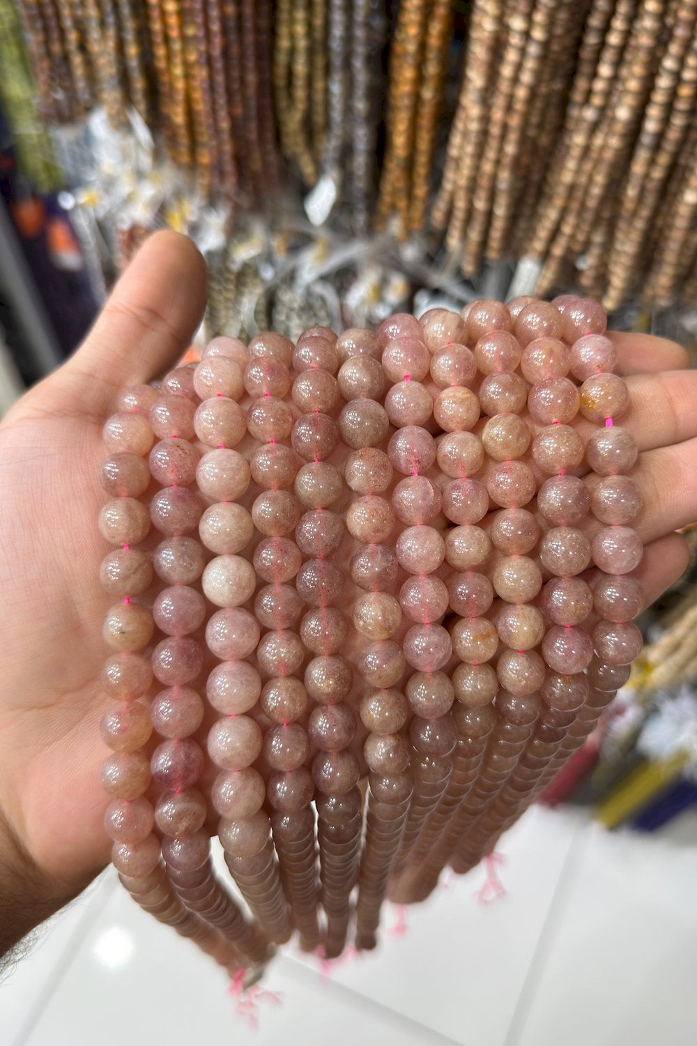 Çilek Kuvars Taşı Küre Kesim Parlak 10mm Doğal Taş Dizi [AA]