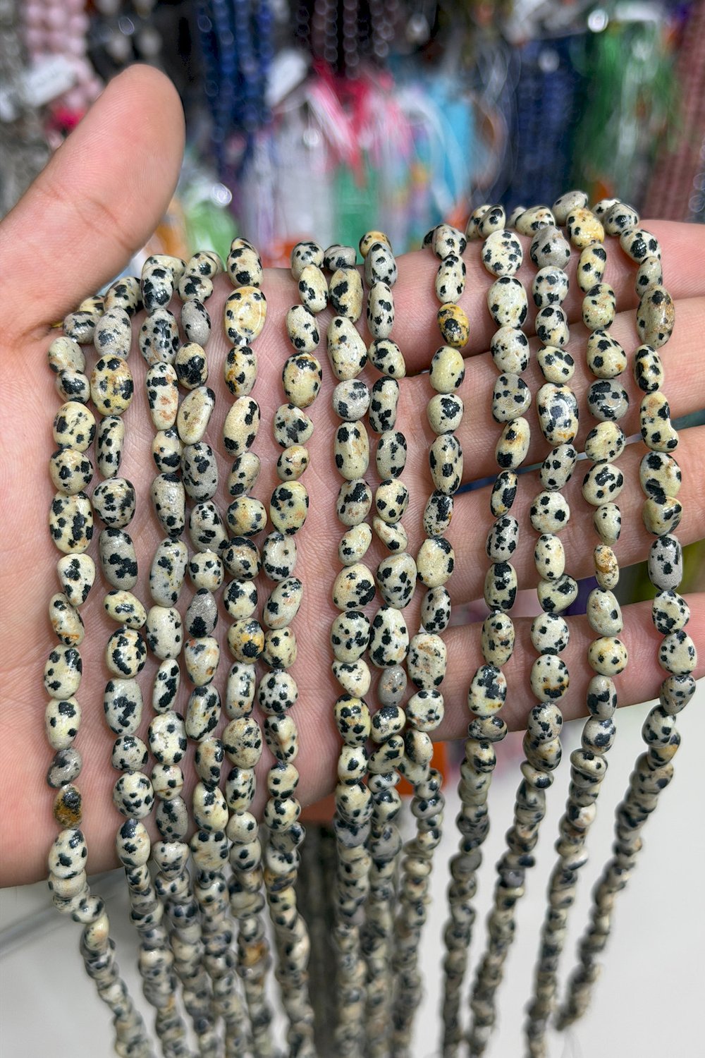 Dalmatian Jasper Stone Tumbled Nugget Cut Shiny 6x8mm Bead Strand [AA]