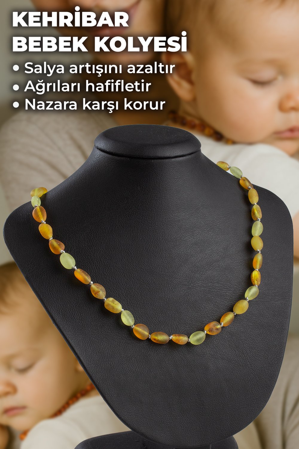 Damla Kehribar Tımbıl Kesim Mat Sarı Bebek Kolyesi
