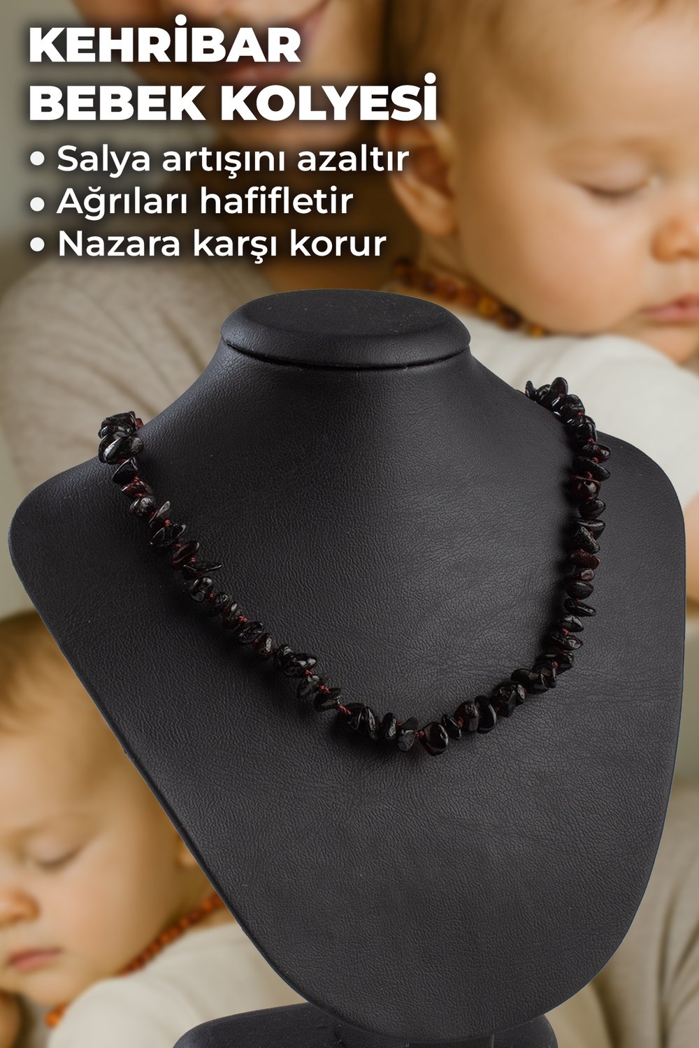 Ateş Kehribar Cips Kesim Bebek Kolyesi